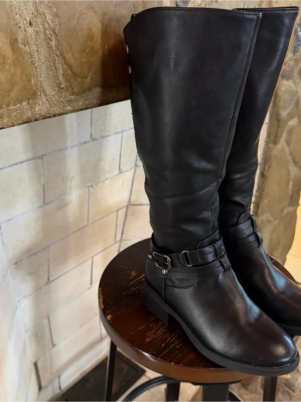 Dream Pairs Black Faux Leather Knee High Riding Boots - Size 6.5 Fur Lined